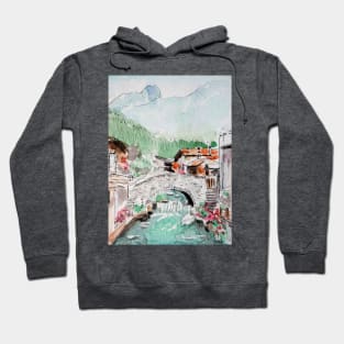 Italy landscape watercolor and ink 2 Hoodie